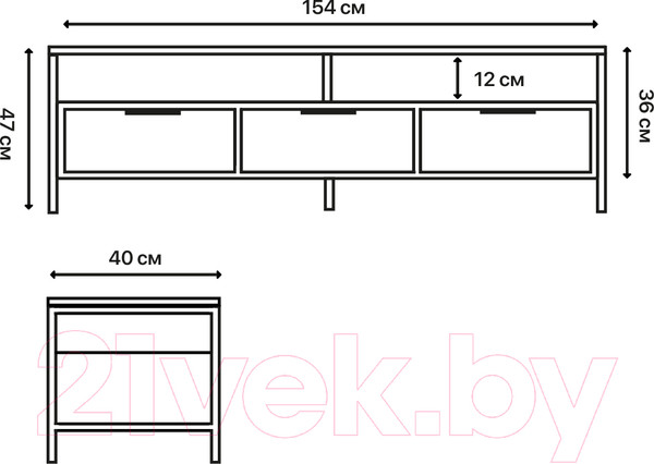 Изображение товара Тумба Crafto Фрида 10 154x40x47 (графит/дуб)