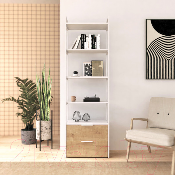 Изображение товара Стеллаж Crafto Квентин Мини Лофт 02 60x32x190 (белый/ дуб)