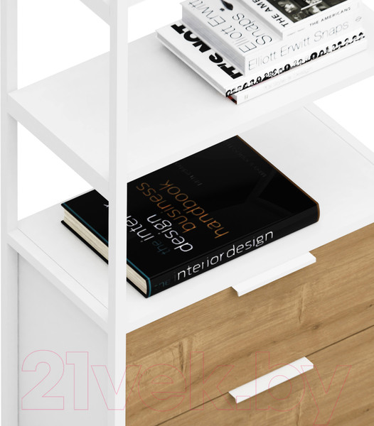 Изображение товара Стеллаж Crafto Квентин Мини Лофт 02 60x32x190 (белый/ дуб)