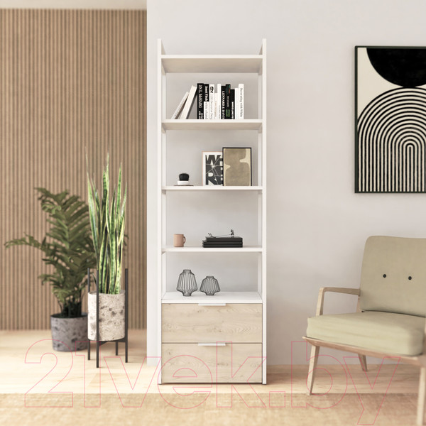 Изображение товара Стеллаж Crafto Квентин Мини Лофт 03 60x32x190 (белый/каштан)