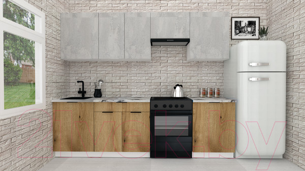 Изображение товара Кухонный гарнитур ВерсоМебель Эко-2 2.6 (бетонный камень/дуб эвок прибрежный/ст.мрамор итальянский)