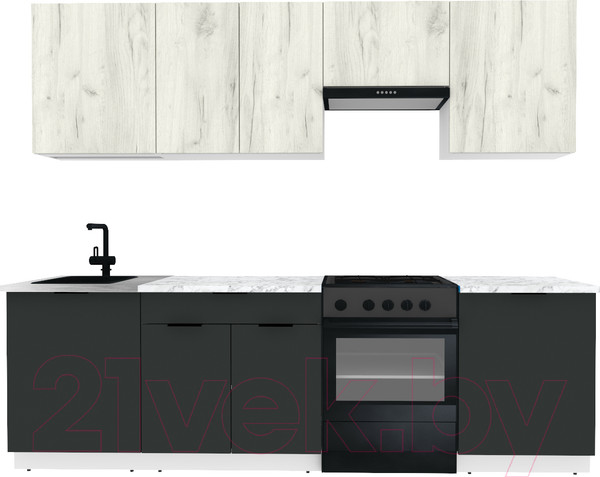 Изображение товара Кухонный гарнитур ВерсоМебель Эко-2 2.6 (дуб крафт белый/антрацит/ст.мрамор итальянский)