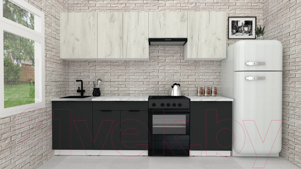 Изображение товара Кухонный гарнитур ВерсоМебель Эко-2 2.6 (дуб крафт белый/антрацит/ст.мрамор итальянский)