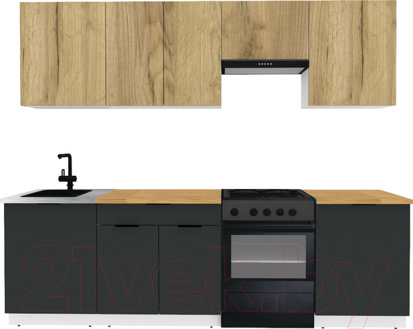 Изображение товара Кухонный гарнитур ВерсоМебель Эко-2 2.6 (дуб крафт золотой/антрацит/ст.золотистый дуб)
