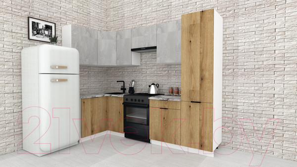 Изображение товара Кухонный гарнитур ВерсоМебель Эко-2 1.2x2.7 левая (бетонный камень/дуб эвок прибрежный/ст.альберика)