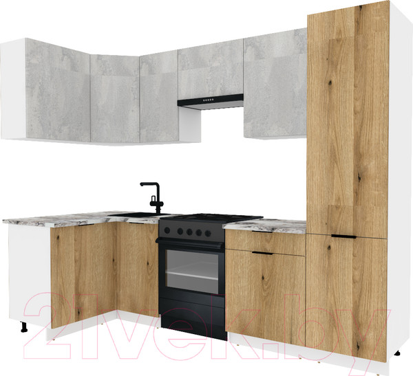 Изображение товара Кухонный гарнитур ВерсоМебель Эко-2 1.2x2.7 левая (бетонный камень/дуб эвок прибрежный/ст.альберика)
