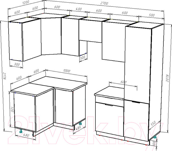 Изображение товара Кухонный гарнитур ВерсоМебель Эко-2 1.2x2.7 левая (красный чили/антрацит/ст.луна)