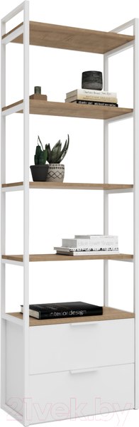 Изображение товара Стеллаж Crafto Квентин Мини Лофт 04 60x32x190 (дуб/белый)