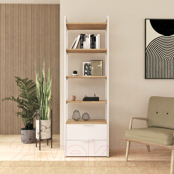Изображение товара Стеллаж Crafto Квентин Мини Лофт 04 60x32x190 (дуб/белый)