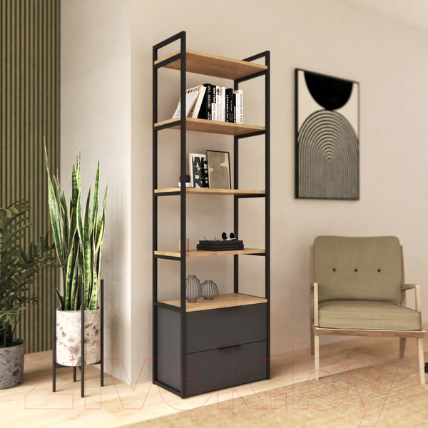 Изображение товара Стеллаж Crafto Квентин Мини Лофт 05 60x32x190 (дуб/графит)