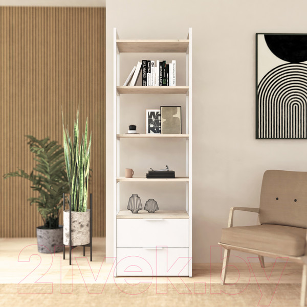 Изображение товара Стеллаж Crafto Квентин Мини Лофт 06 60x32x190 (каштан/белый)
