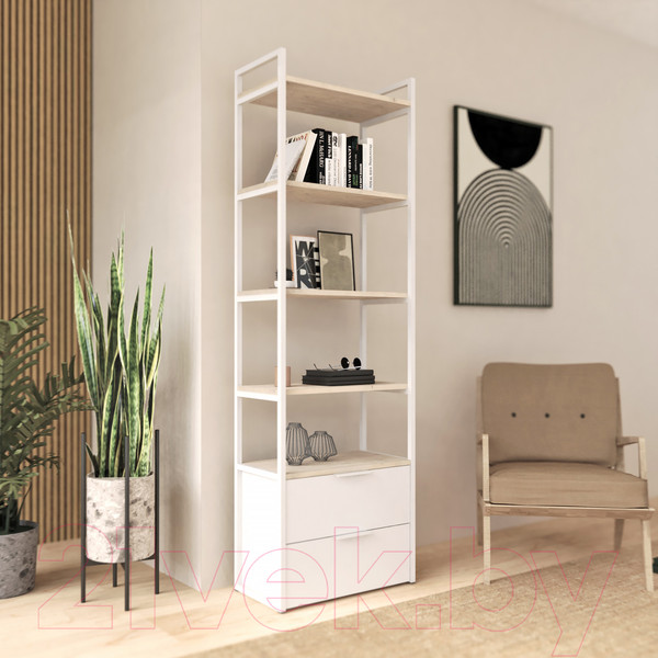 Изображение товара Стеллаж Crafto Квентин Мини Лофт 06 60x32x190 (каштан/белый)