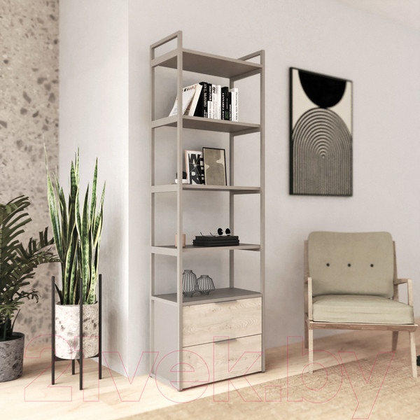 Изображение товара Стеллаж Crafto Квентин Мини Лофт 07 60x32x190 (латте/каштан)