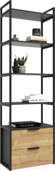 Изображение товара Стеллаж Crafto Квентин Мини Лофт 08 60x32x190 (графит/дуб)