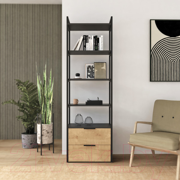 Изображение товара Стеллаж Crafto Квентин Мини Лофт 08 60x32x190 (графит/дуб)