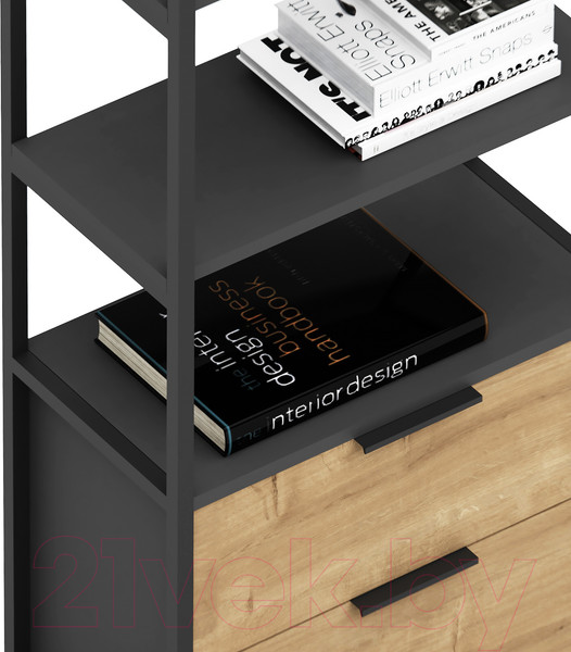 Изображение товара Стеллаж Crafto Квентин Мини Лофт 08 60x32x190 (графит/дуб)