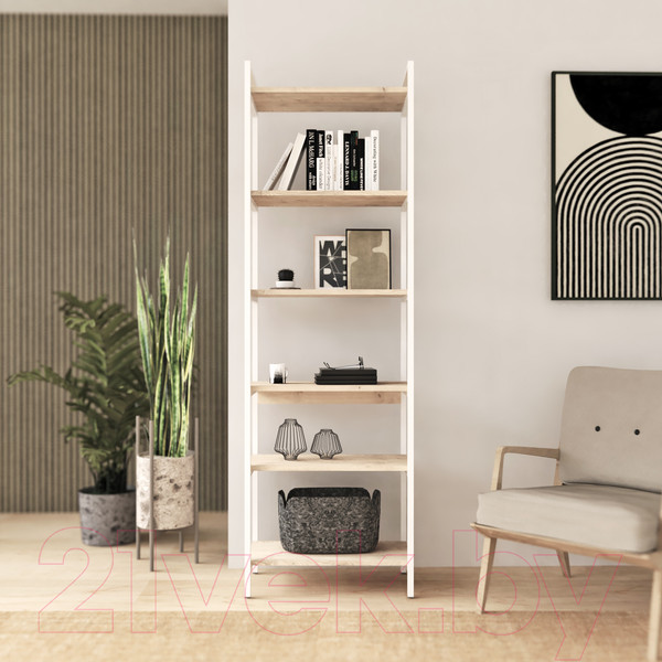 Изображение товара Стеллаж Crafto Симпл Лофт 02 60x32x190 (белый/каштан)