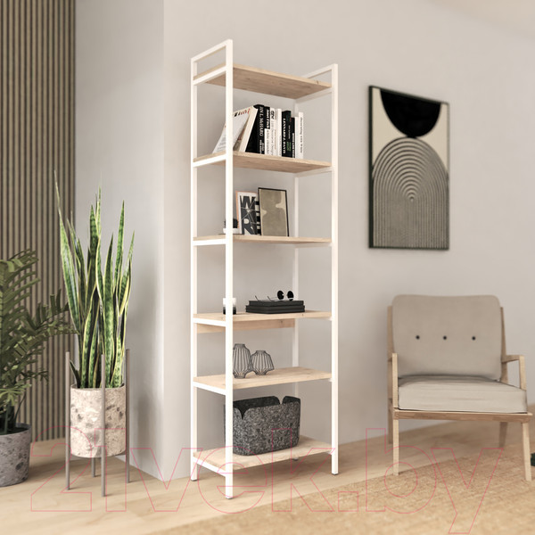 Изображение товара Стеллаж Crafto Симпл Лофт 02 60x32x190 (белый/каштан)