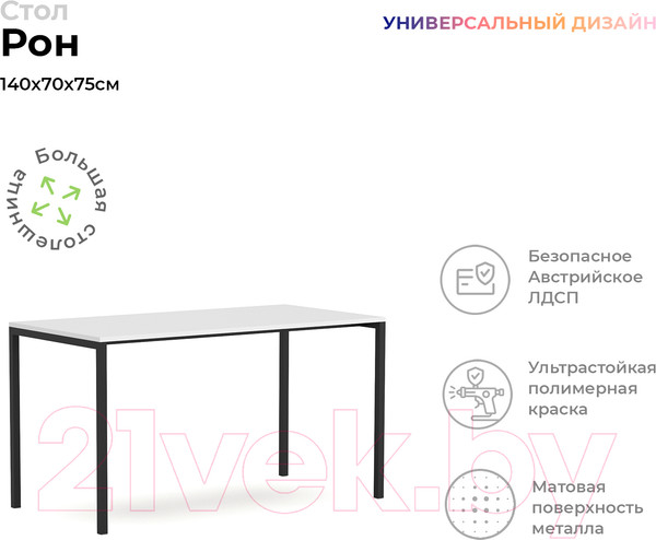 Изображение товара Письменный стол Crafto Рон Лофт 01 138x70x75 (белый/черный)