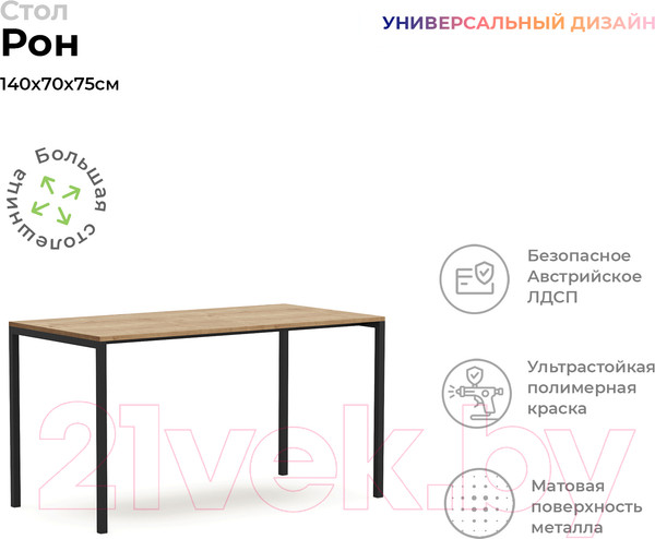 Изображение товара Письменный стол Crafto Рон Лофт 05 138x70x75 (черный/дуб)