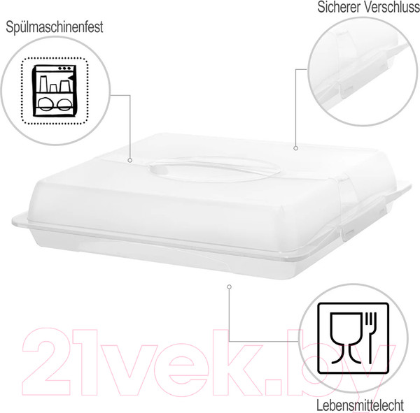 Изображение товара Емкость для хранения выпечки Rotho John Large для пирожных / 1748301100 (прозрачный/белый)