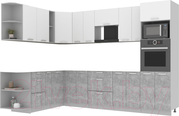 Изображение товара Кухонный гарнитур Интерлиния Мила Лайт 1.88x3.0 левая без столешницы (белый платинум/бетон)