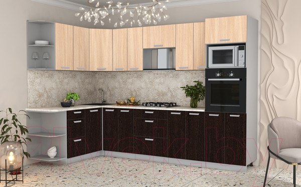 Изображение товара Кухонный гарнитур Интерлиния Мила Лайт 1.88x3.0 левая без столешницы (дуб молочный/дуб венге)