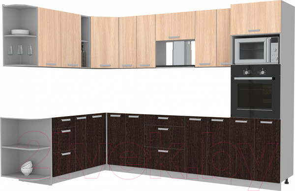 Изображение товара Кухонный гарнитур Интерлиния Мила Лайт 1.88x3.0 левая без столешницы (дуб молочный/дуб венге)
