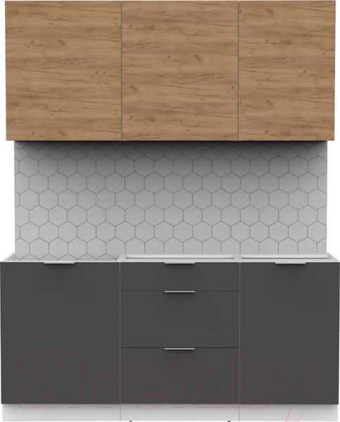 Изображение товара Кухонный гарнитур Интермебель Микс Топ-3 1.7м без столешницы (дуб крафт золотой/графит серый)