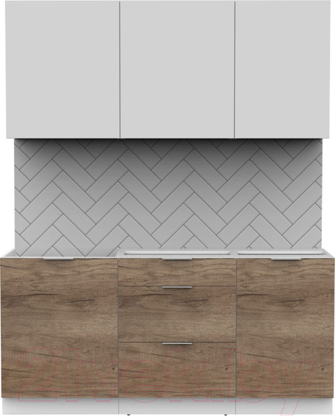 Изображение товара Кухонный гарнитур Интермебель Микс Топ-3 1.7м без столешницы (белый премиум/дуб каньон)