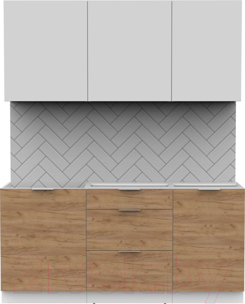 Изображение товара Кухонный гарнитур Интермебель Микс Топ-3 1.7м без столешницы (белый премиум/дуб крафт золотой)