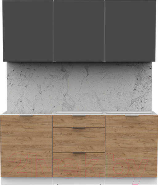 Изображение товара Кухонный гарнитур Интермебель Микс Топ-4 1.8м без столешницы (графит серый/дуб крафт золотой)