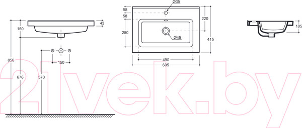 Изображение товара Тумба с умывальником Гамма 24оФ8 СТ-70 У60 Артвин 60 (4812044014716)
