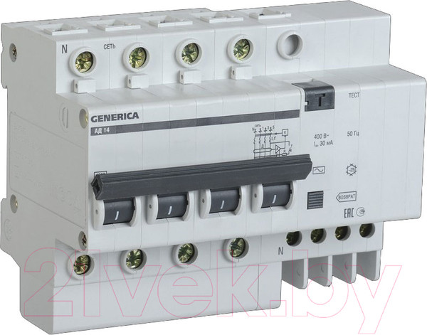 Изображение товара Дифференциальный автомат Generica АД14 4Р 32А 30мА / MAD15-4-032-C-030