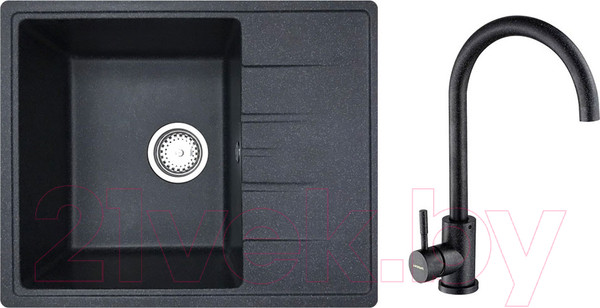 Изображение товара Мойка кухонная со смесителем БелЭворс Mila L + смеситель W4998-3-22 (черный)