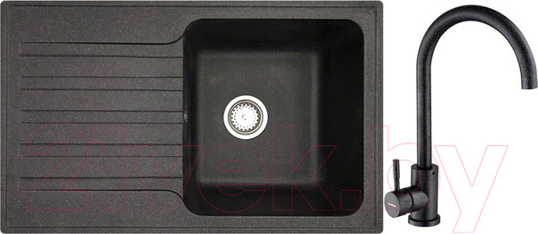Изображение товара Мойка кухонная со смесителем БелЭворс Styl R + смеситель W4998-3-22 (черный)