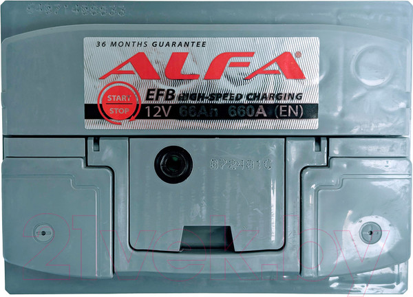Изображение товара Автомобильный аккумулятор ALFA battery EFB 66 R (66 А/ч)