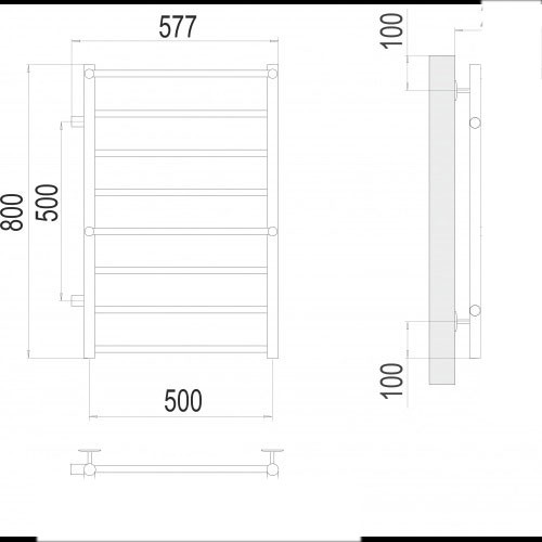 Изображение товара Полотенцесушитель водяной Terminus Аврора П8 500x800 (9005 матовый, боковое подключение 50)
