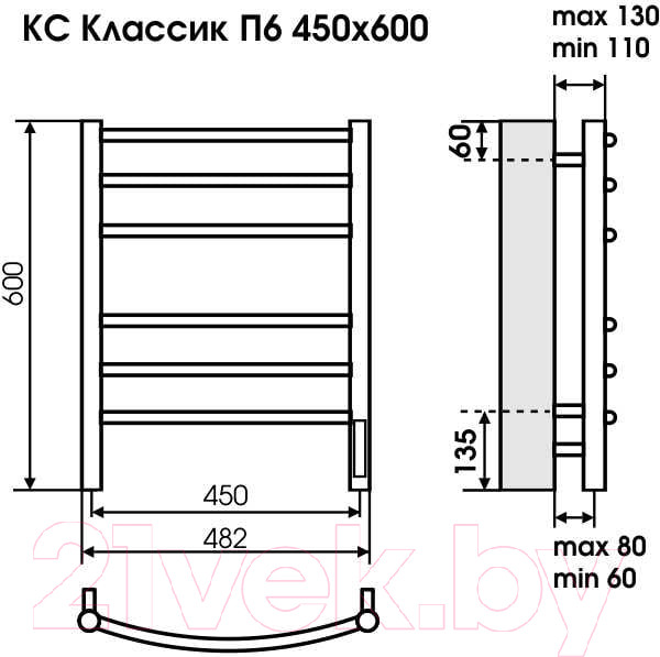 Изображение товара Полотенцесушитель электрический Terminus Классик П8 500x800 (КС 9005 матовый)