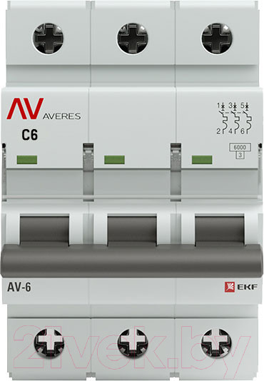 Изображение товара Выключатель автоматический EKF Averes AV-6 3P 6A (C) 6kA / mcb6-3-06C-av