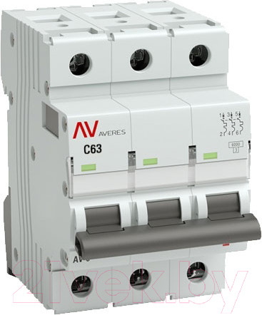 Изображение товара Выключатель автоматический EKF Averes AV-6 3P 63A (C) 6kA / mcb6-3-63C-av