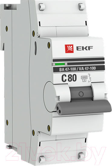 Изображение товара Выключатель автоматический EKF PROxima ВА 47-100 1P 80A (C) 10kA / mcb47100-1-80C-pro
