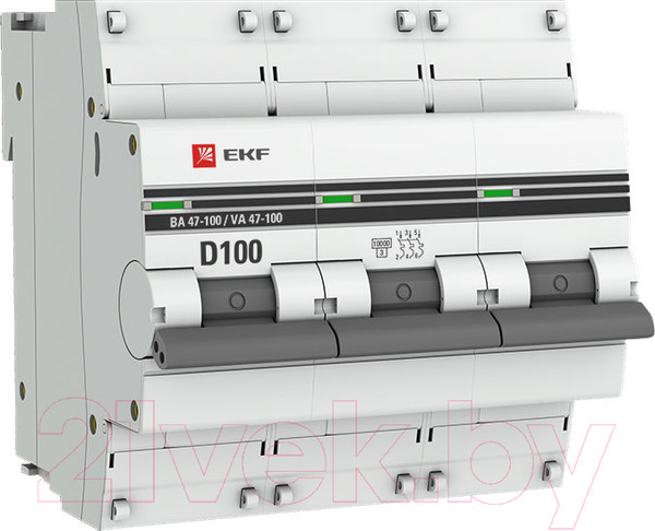 Изображение товара Выключатель автоматический EKF PROxima ВА 47-100 3P 100A (D) 10kA / mcb47100-3-100D-pro