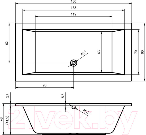 Изображение товара Ванна акриловая Riho Lusso 180 / B026001005 + 207095 (с ножками)