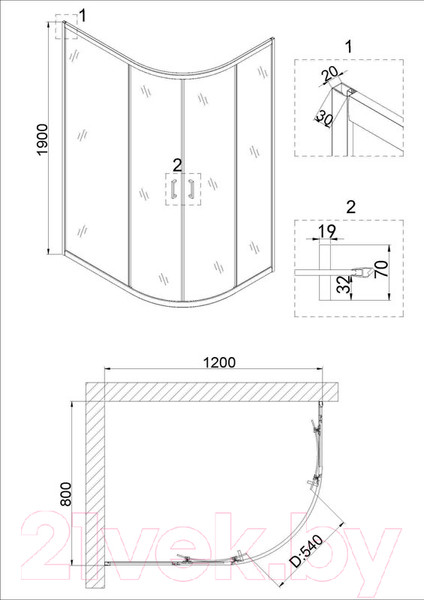Изображение товара Душевой уголок Niagara NG-6821-08 120x80x195 (черный/прозрачное стекло)