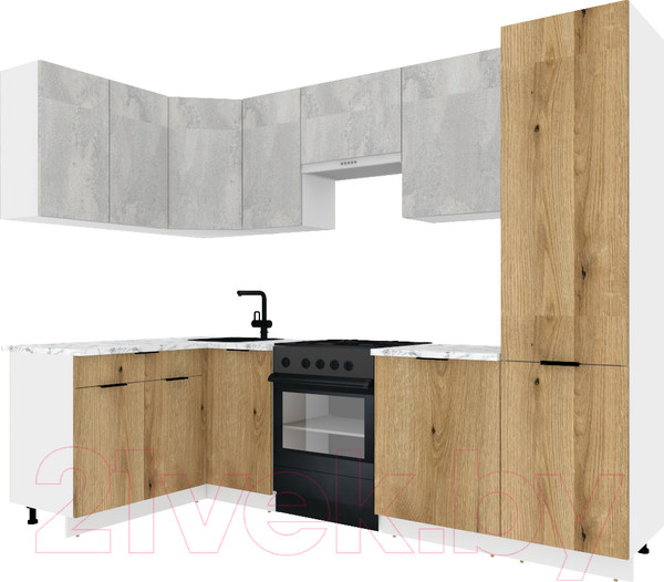 Изображение товара Кухонный гарнитур ВерсоМебель Эко-2 1.4x2.7 левая (бетонный камень/дуб эвок прибрежный/ст.альберика)