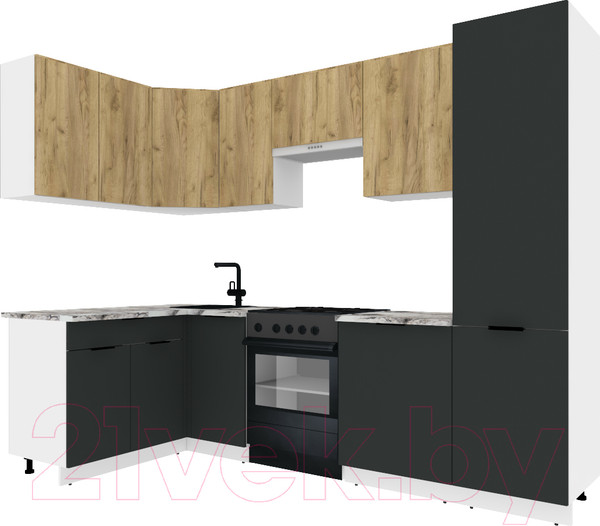 Изображение товара Кухонный гарнитур ВерсоМебель Эко-2 1.4x2.7 левая (дуб крафт золотой/антрацит/ст.альберика)