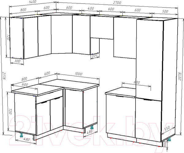 Изображение товара Кухонный гарнитур ВерсоМебель Эко-2 1.4x2.7 левая (дуб крафт золотой/антрацит/ст.альберика)