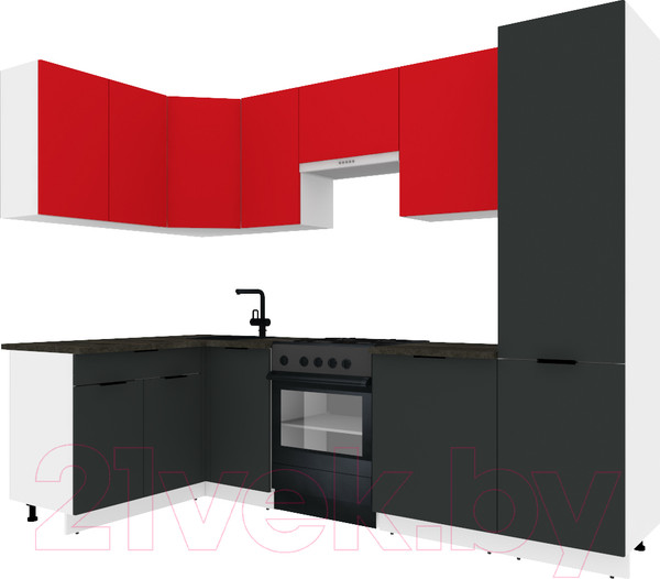 Изображение товара Кухонный гарнитур ВерсоМебель Эко-2 1.4x2.7 левая (красный чили/антрацит/ст.луна)
