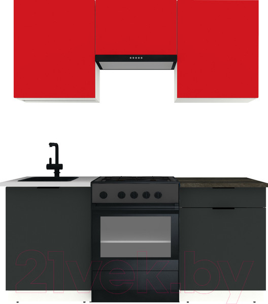 Изображение товара Кухонный гарнитур ВерсоМебель Эко-2 1.8 (красный чили/антрацит/ст.луна)